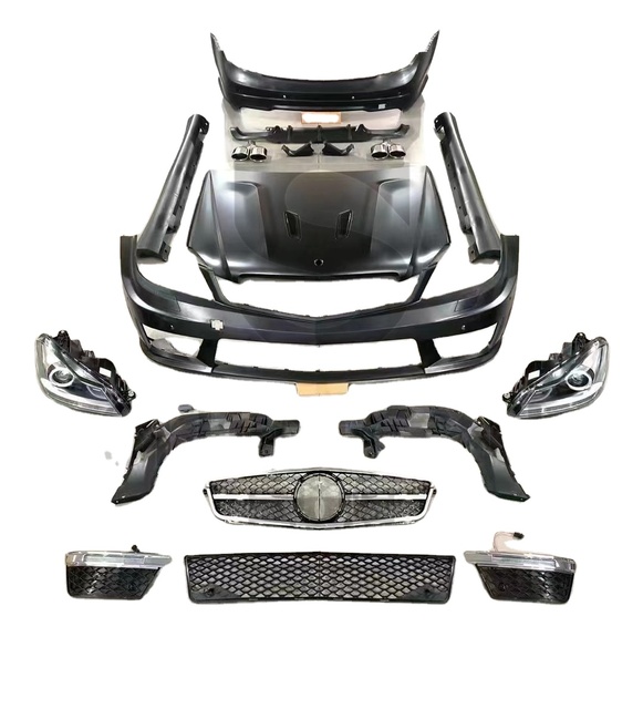 Car Accessories for Benz W204 to C63 AMG Body Kit Include Bumpers Grille Side Skirts Hood Auto Lamps Exhaust Pipes