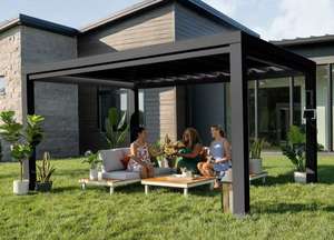 Pergola Motorizzata con Tetto Retrattile, Tenda da Giardino Impermeabile in Alluminio con LED, Ecologica per Terrazze - Product Image 6