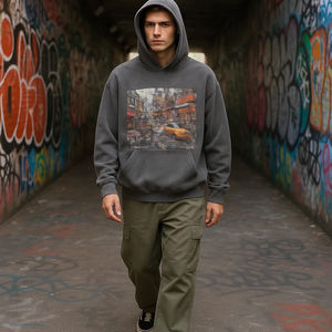 Custom Vintage Streetwear <b>Hoodie</b> for <b>Men</b> Oversized Heavyweight Cotton Pullover with Digital Printed Graphics for Autumn - Product Image 4