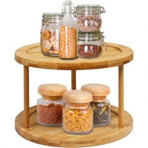 Estante giratorio de bambú de doble capa para condimentos, soporte para botellas de especias, estante de almacenamiento de cocina - Product Image 2