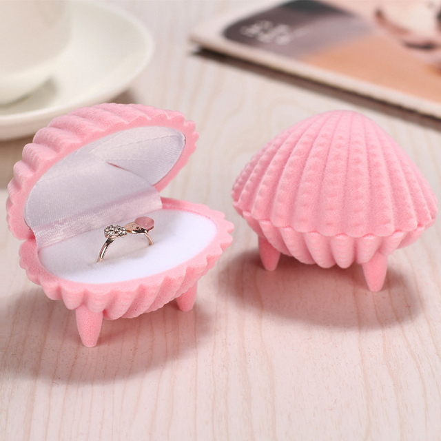 Big Size Velvet Seashell Clamshell Pearl Clam Ring Earrings Jewelry Gift Packing Mother Of Pearl Inlaid Jewelry Box