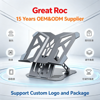 Support d'ordinateur portable creux et ventilé, réglable en hauteur et en angle, 2-en-1 avec support de téléphone détachable pour ordinateur portable de 10 à 17 pouces