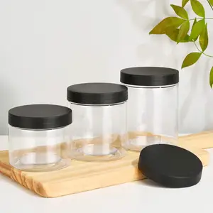 Frascos para tempero de 300 ml, frascos de plástico de luxo para animais de estimação, de plástico, transparente, com tampas, formato redondo de 8oz