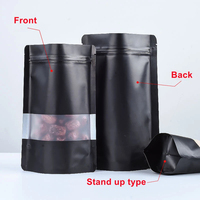 Sacs en mylar hermétiques avec fenêtre transparente Pochette debout à fermeture éclair en feuille d'aluminium finition noire mate personnalisée