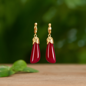 Fashion <b>Drop</b> <b>Earrings</b> 316L Stainless Steel PVD Gold Plating Sustainable Resistant <b>Red</b> Teardrop Design - Product Image 3