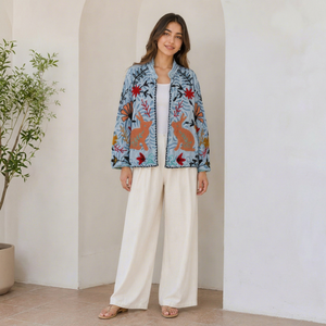 Veste brodée bleu ciel, veste en coton avec découpe, veste faite à la main unisexe, veste bohème chic - Product Image 1