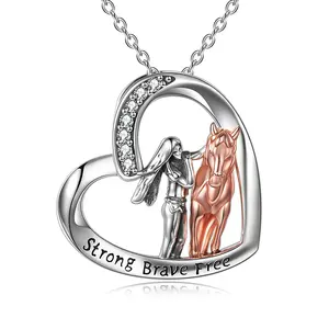 Водонепроницаемый S925 стерлингового серебра девушки и лошадь сердце кулон ожерелье ювелирные изделия подарок для женщин