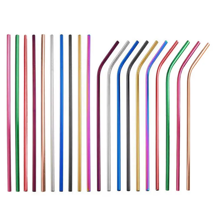 Reusable Stainless Steel Metal Straws with Bag - Long Drinking Straws