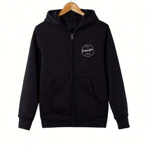 Custom Logo Street Style Hooded Sweatshirt Jacket Solid Color <b>Hoodie</b> Thick Fleece <b>Black</b> <b>Zip</b> <b>up</b> Hoodies Unisex - Product Image 5