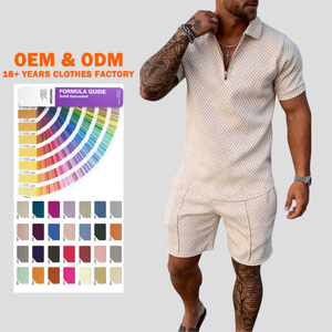 Ensembles de polos décontractés en gros pour hommes, survêtements personnalisés, ensemble t-shirt et short pour hommes, ensemble 2 pièces pour hommes avec fermeture éclair - Product Image 1