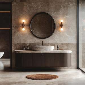Ensemble de meuble-lavabo de salle de bain haut de gamme européen de 36 pouces, en marbre moderne, lavabo suspendu, noir et blanc, armoire de salle de bain en bois MDF, miroir, lavabo - Product Image 5