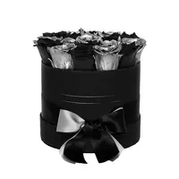 Medium size round packing rose box black design LOGO circular flower box with bow
