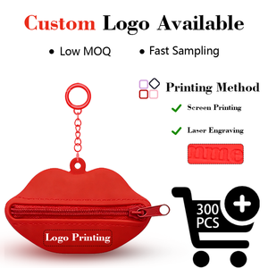 Custom Logo <b>Cute</b> Silicone Lip Shaped Coin <b>Purse</b> Keychain Mini Wallet Pouch Waterproof Zipper Storage Bag for Women Girls Gift - Product Image 5