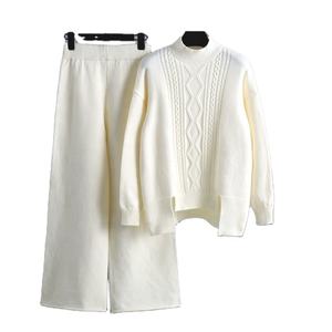 SCONTO 50% Nuovo Completo Invernale e Autunnale da Donna a Maglia Taglia Unica, Maglione Largo a Collo Alto e Pantaloni a <span class=keywords><strong>Gamba</strong></span> <span class=keywords><strong>Larga</strong></span>, Set di Due Pezzi - Product Image 2