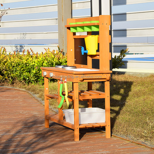 Cocina de barro para niños al aire libre con fregadero, estufas de juguete, dispensador de agua y almacenamiento - Cocina de juegos para patio trasero resistente a la intemperie - Product Image 6