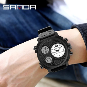 นาฬิกาข้อมือผู้ชาย Sanda 3002 หน้าปัดดิจิตอลสีน้ำเงิน ตัวเลขขนาดใหญ่ ดีไซน์คลาสสิก เรืองแสง พร้อมฟังก์ชั่นวันที่ นาฬิกาหรูหราสำหรับผู้ชาย Relogio Masculino - Product Image 1