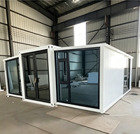 Maison conteneur préfabriquée extensible à double aile avec mur-rideau en verre, 2-3 chambres, mini-villa pliable, design moderne et respirant, complète