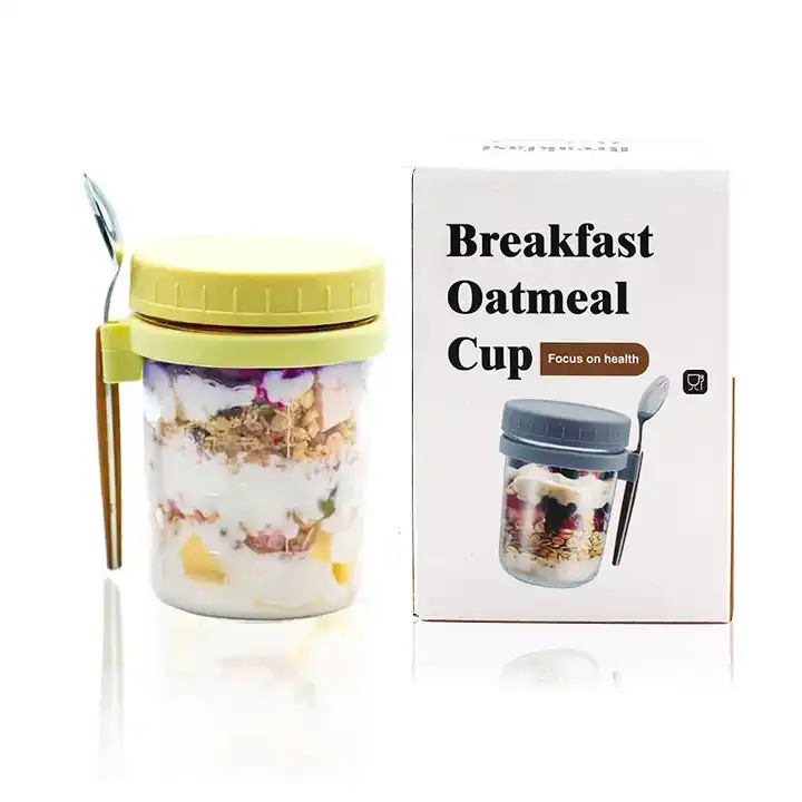 2 Overnight Oats Airtight Jars With Lid And Spoon- 10 Oz