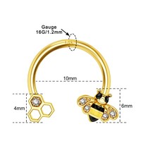 Toposh Rock CBR or abeille 14K solide or cartilage boucles d'oreilles cerceau tragus septum daith oreille piercing bijoux