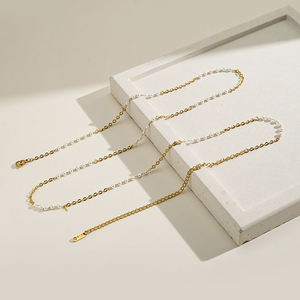 <span class=keywords><strong>Collier</strong></span> en acier inoxydable plaqué or 18 carats sans ternissement Chaîne <span class=keywords><strong>de</strong></span> taille en <span class=keywords><strong>perle</strong></span> d'imitation délicate d'été pour femmes O250009 - Product Image 4