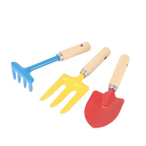Children's Garden Tools Set 3 Pc Rake Fork Shovel Wooden Handle Outdoor Play Toys For Kids Ages 2 4 Years - Product Image 5