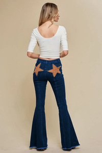 Ladies Skinny Slim Bell-Bottom Front Pockets <strong>Red</strong> Star Decoration Flare <strong>Jeans</strong> <strong>Women</strong> Fashion - Product Image 2