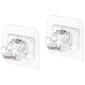 Nail-Free Adjustable PVC Square <b>Clip</b>-On Curtain Rod Holder Bathroom Storage Bracket Wall-Mounted <b>Clip</b> Clamp <b>Hooks</b> for Tools - Product Image 2