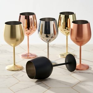 Goblet de vinho de aço inoxidável, colorido personalizado 16oz ouro prata preto rosa ouro metal vidro inquebrável champanhe flautas - Product Image 4