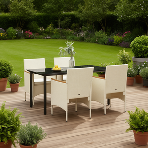 Ensemble de salle à manger de jardin en rotin noir 4 places, mobilier d'extérieur résistant aux intempéries, design contemporain, structure en métal - Product Image 2