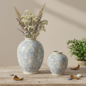 <span class=keywords><strong>Vaso</strong></span> in Ceramica Blu e Bianco Stile Japandi Moderno, Porcellana Cotta ad Alta Temperatura 1300°C, <span class=keywords><strong>Vaso</strong></span> <span class=keywords><strong>da</strong></span> Tavolo per Centrotavola in Stile Rustico - Product Image 4