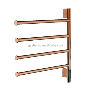 Porte-serviettes électrique rose doré avec 4 porte-serviettes chauffants Rotation à 180 ° Porte-serviettes mural pour salle de bain d'hôtel - Product Image 1