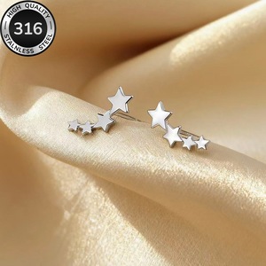 Boucles d'oreilles étoile à cinq branches en acier inoxydable 316 pour filles, style INS, en acier titane, pour l'Europe et les États-Unis - Product Image 4