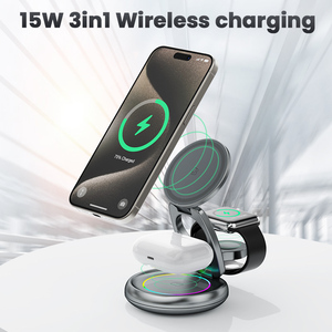 Justlink 15W <span class=keywords><strong>chargeur</strong></span> sans fil pliable 3-en-1 Station de charge de téléphone portable support magnétique pour casque de <span class=keywords><strong>montre</strong></span> de téléphone portable - Product Image 3