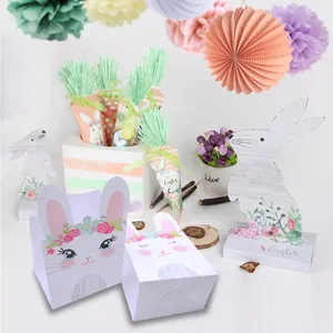 Suministros para fiestas de Pascua Tema de conejito de Pascua Bolsa de regalo de papel Kraft blanco