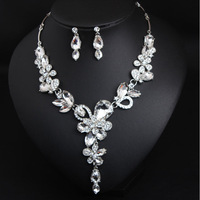 Conjunto de Collar y Pendientes de Flores de Cristal, con Gemas Brillantes, Accesorios de Moda Femeninos