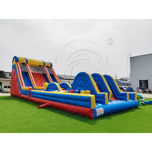 สไลเดอร์น้ำเป่าลม PVC ยอดนิยม สนามกีฬาเป่าลมขนาดใหญ่พร้อมสไลเดอร์สองเลนและผนังปีนป่ายสำหรับเด็กและผู้ใหญ่ - Product Image 5