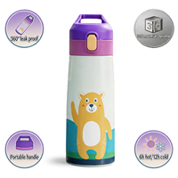 Bouteille d'eau isotherme Northfox 500 ml pour enfants avec paille, en acier inoxydable 304, anti-fuite, sans BPA, personnalisable pour la rentrée scolaire