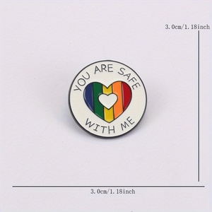 Broche de Moda con la Frase "YOU ARE SAFE WITH ME", Broche Redondo con Letras en Inglés y Corazón Arcoíris para la Comunidad LGBTQ+ o <span class=keywords><strong>Aliados</strong></span>. - Product Image 4