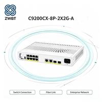 Cisco Catalyst C9200CX-8P-2X2G-A Switch Ethernet Gestionado L3 de 8 Puertos Gigabit PoE+ con 2x10G SFP+ Uplink, 60Gbps, 240W, Sin Ventilador, Empresarial