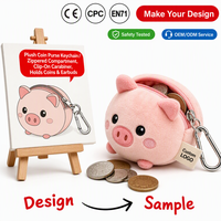 Peluche personnalisée, porte-clés en peluche personnalisé, petit sac à fermeture éclair rond rose en forme de cochon, pochette portable pour pièces de monnaie et écouteurs, mini peluche personnalisée
