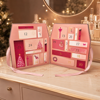 Calendrier de l'Avent de Luxe Rose Personnalisé en Forme de Maison, 24 Jours, Boîte Cadeau Rigide en Papier pour Cosmétiques, Emballage de Noël, Vente en Gros OEM ODM