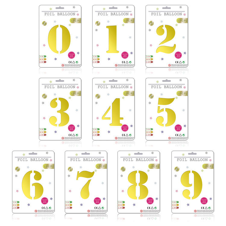 Factory Wholesale 16/32/40 Inch Number Balloon with Aluminum Film 0 - 9 in Individual Packaging Cardstock Aluminum Foil Balloons