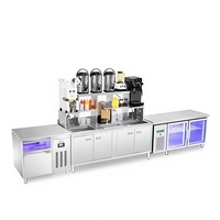Console de bar à thé au lait en acier inoxydable, plan de travail pour café et eau, vitrine réfrigérée à température normale, ensemble complet