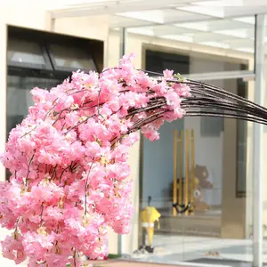 Flores artificiales decorativas, venta al por mayor, ramas de flor de cerezo de seda blanca de alta calidad, flores artificiales para decoración de bodas