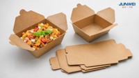 Boîtes pliables en papier kraft biodégradables et écologiques, anti-fuite, pour plats à emporter, avec impression personnalisée du logo pour la livraison de nourriture