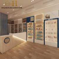Vitrine de présentation de cosmétiques moderne en bois, meuble de maquillage et de soins de la peau, comptoir d'accueil avec logo personnalisé