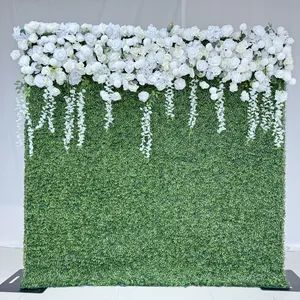 Party Rental Wedding Decorator Fake Flowers Artificial Grass Wall Panel Backdrop Silk Artificial Decorative Roll Up Flower Wall