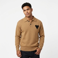 Pulls d'hiver en coton anti-rides et anti-boulochage pour hommes, motif uni, boutonnage frontal, broderie populaire Paris, logo cœur d'amour