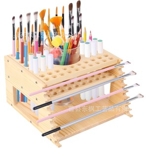 Soporte de madera para pinceles, estante de almacenamiento de escritorio de madera maciza de 3 capas para organizar lápices y pinceles de acuarela - Product Image 5