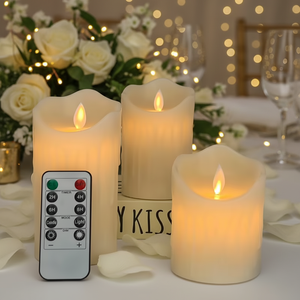 3피스 친환경 파라핀 왁스 필라 LED 캔들 리모컨 결혼식 생일 크리스마스 홈 데코-배터리 작동 - Product Image 4